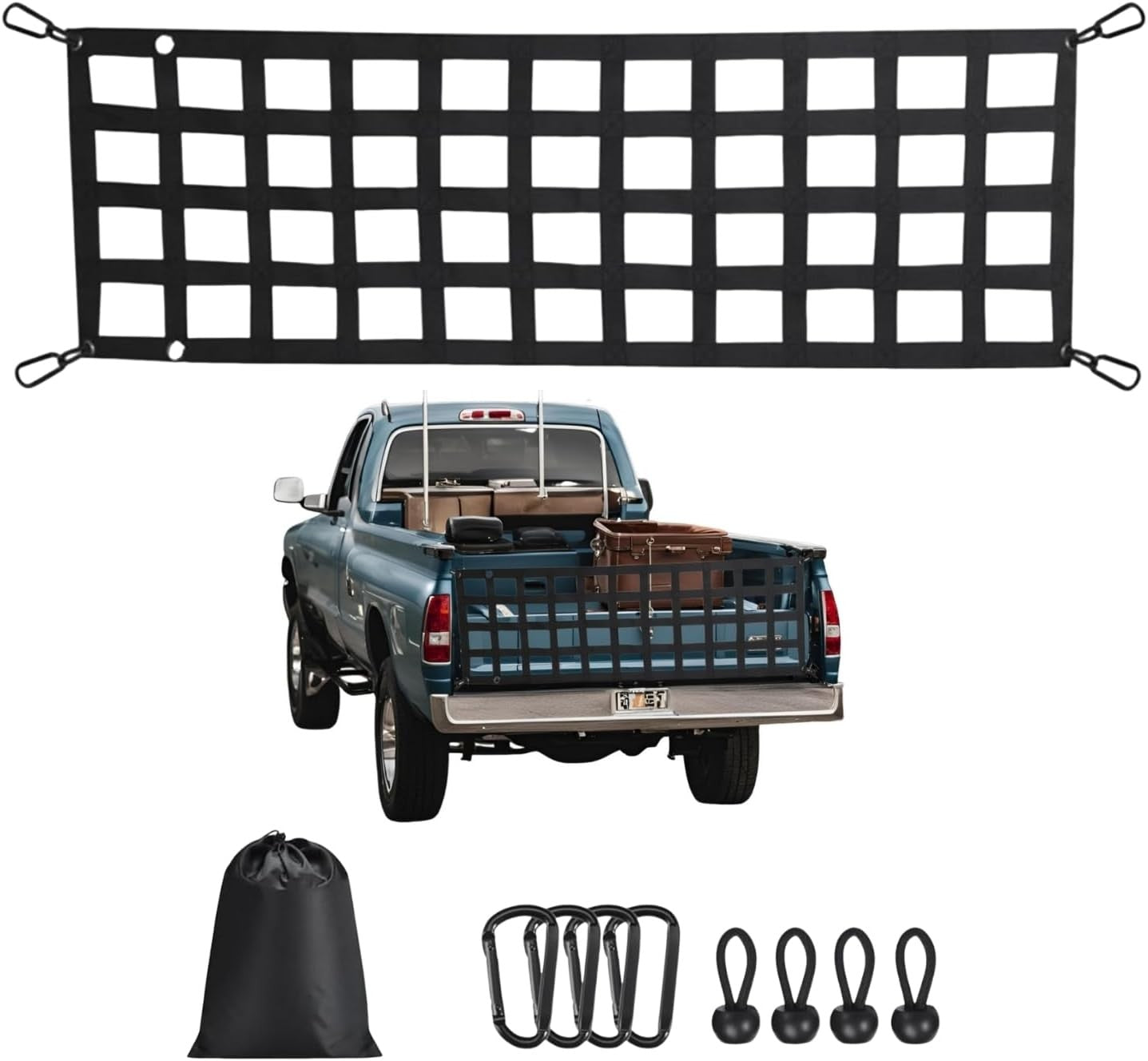 Heavy Duty Tailgate Net - 60" x 18" for Pickup Truck Bed, Easy Installation