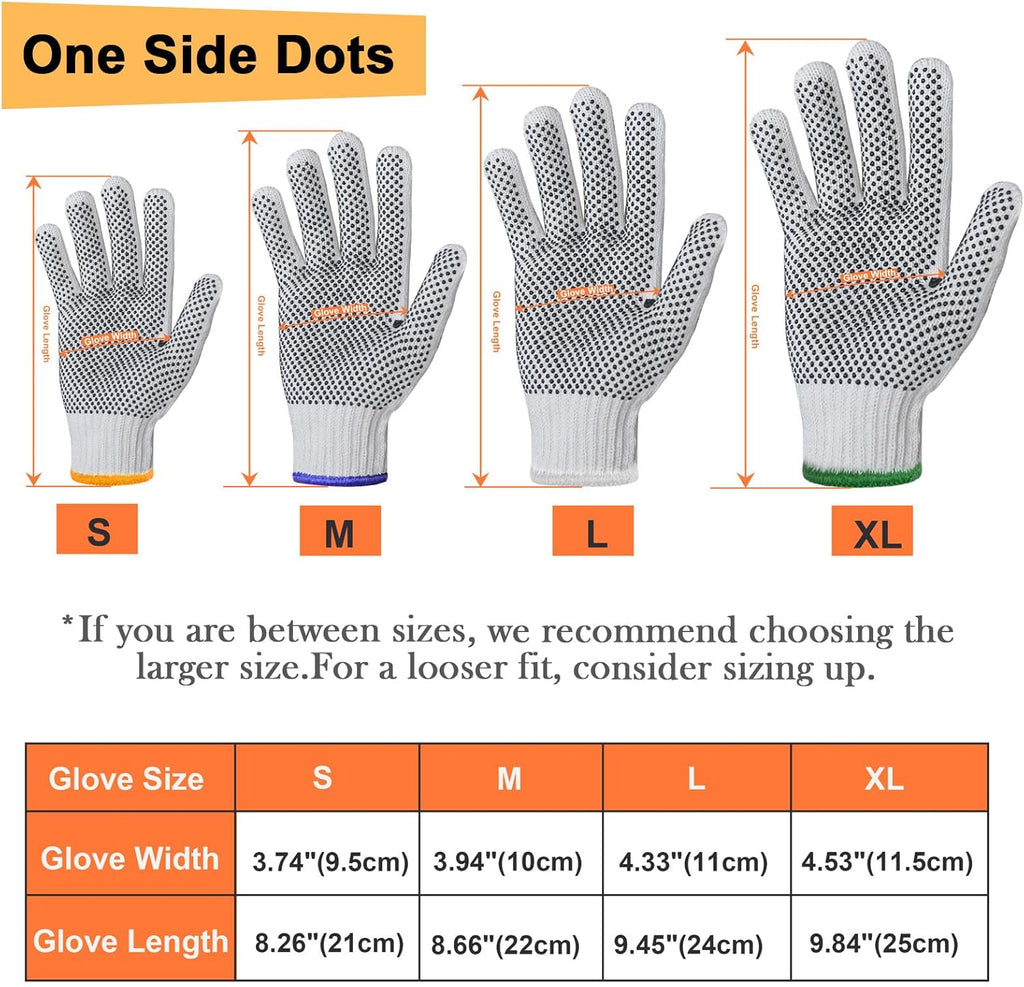 Evridwear L Size Cotton Polyester Safety Work Gloves - 12 Pairs for Painters, Mechanics, Gardeners & Construction Workers with Dotted Grip