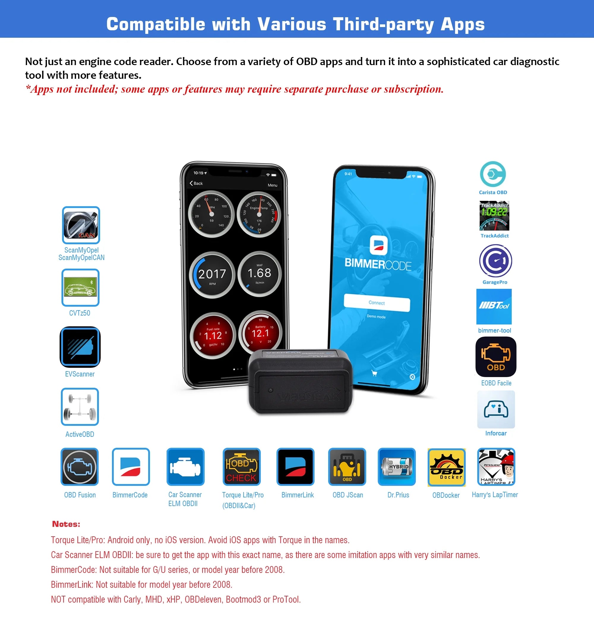 Veepeak Obdcheck BLE Bluetooth OBD2 Scanner, Car Engine Code Reader & Diagnostic Tool for Ios & Android