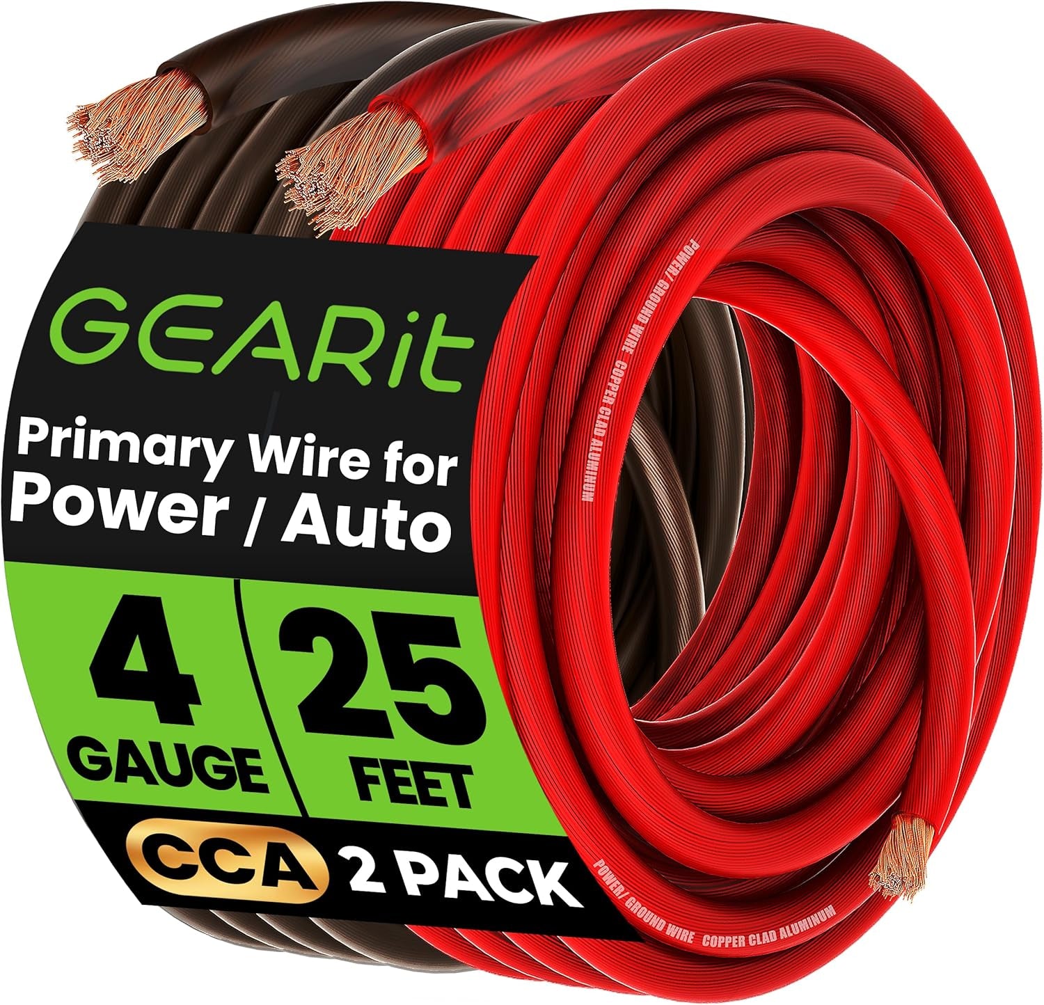 Gearit 4 Gauge CCA Electrical Wire Extension Cord - 25 Feet Black/Red for Automotive Power, Battery, Car Audio & RV Amp Wiring Kit