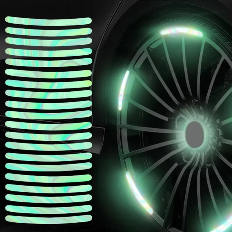 20Pcs Car Wheel Hub Reflective Sticker Tire Rim Reflective Strips Luminous for Night Driving Car Bike Motorcycle Wheel Sticker