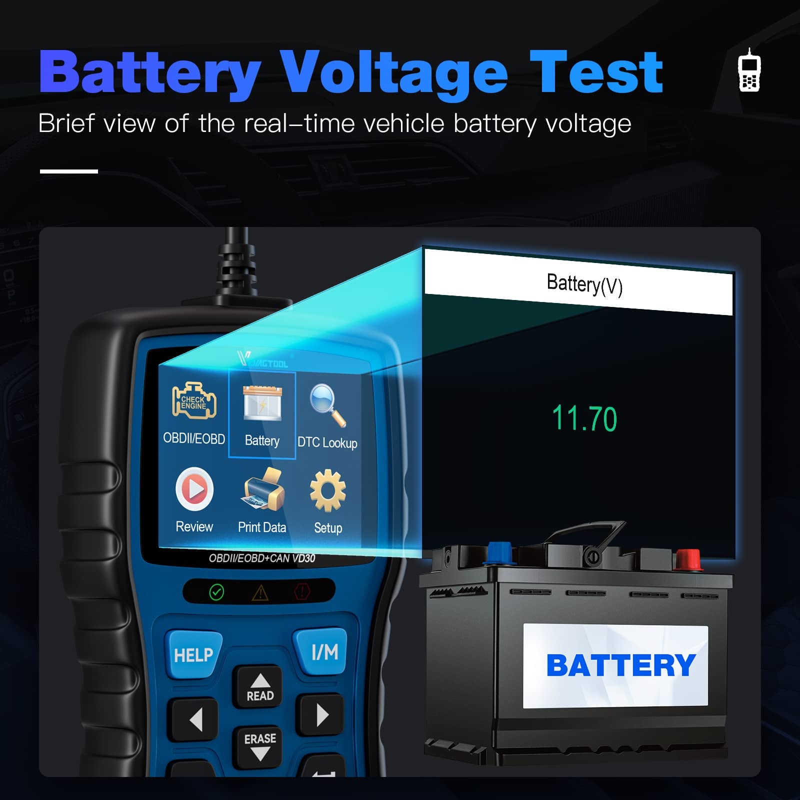 VDIAGTOOL VD30 Enhanced OBD2 Scanner, Universal Check Engine Light Car Code Reader, Auto Diagnostic Tool for All OBDII Vehicles, Free Update
