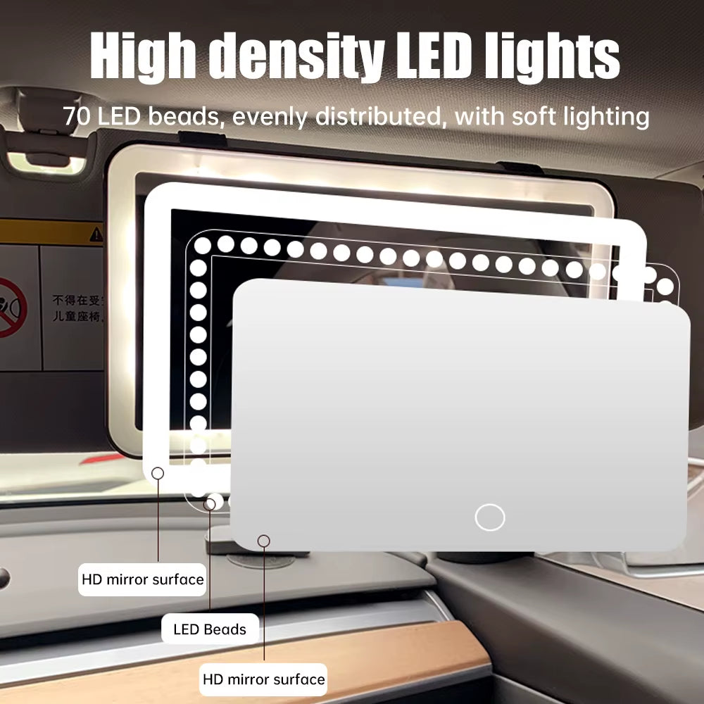 Car Interior Mirrors Sun Visor Plate LED HD Makeup Mirror for Girls Women Rechargeable Fill Light Universal Thin Vanity Mirror