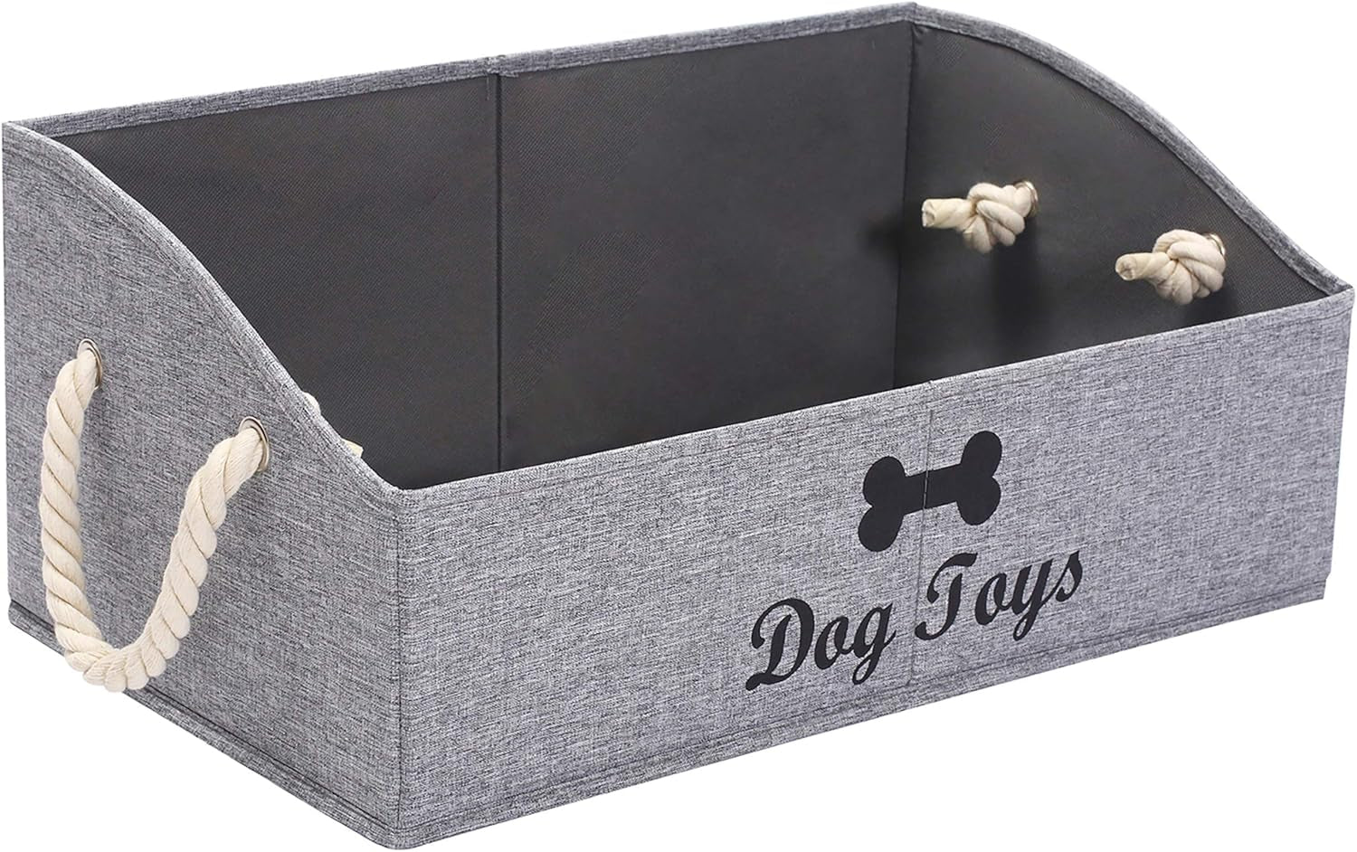 Geyecete Foldable Large Dog Toy Storage Bins - Stylish Gray Organizer with Rope Handle for Collapsible Shelving