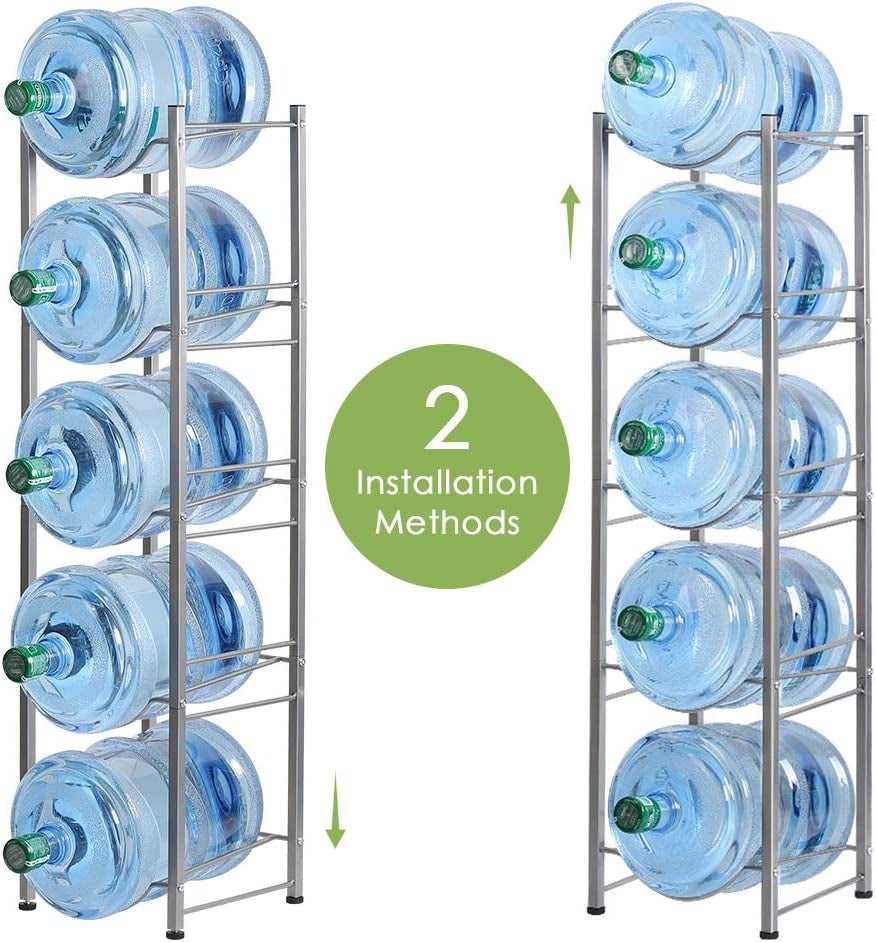 MOOACE 5-Tier Detachable Water Jug Rack - Stylish 5 Gallon Bottle Holder for Kitchen, Office, and Home in Silver