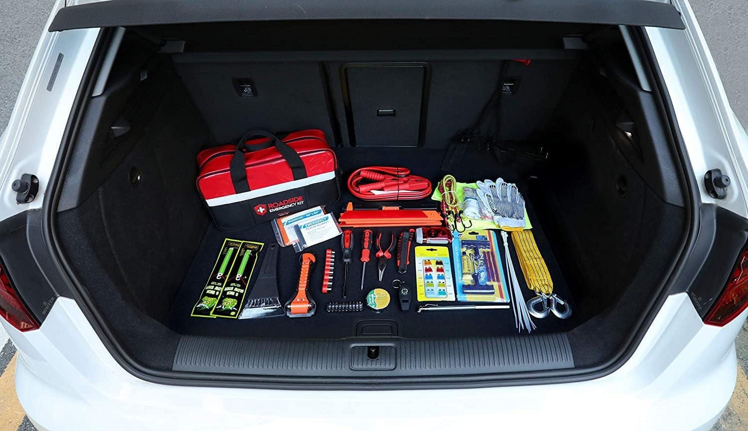 Car Emergency Kit, Premium Roadside Rescue Essentials, Ideal Car Road Safety Kit for Trucks, Rvs, Etc. (Red)