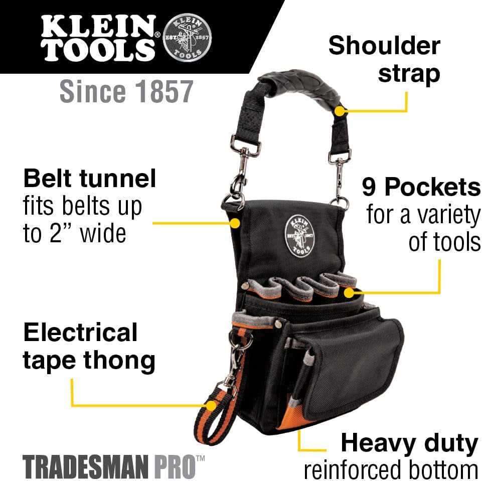 Klein Tools Tradesman Pro Tool Pouch - Durable 9 Pocket Design with Electrical Tape Holder and Reinforced Bottom