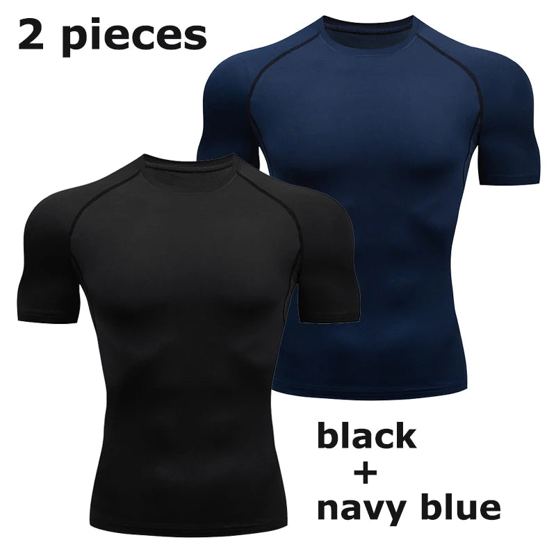 Men'S Compression Shirts Summer Short Sleeves Tees T-Shirt Gym Workout Fitness Running Tops Undershirts Baselayer Sportswear