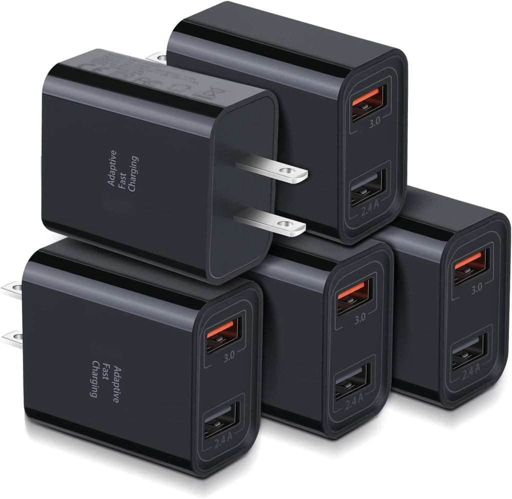 Quick Fast Charge 3.0 USB Wall Charger, Costyle 5 Pack 30W Dual USB Power Adapter (Fast Charge 3.0&5V 2.4A) Adaptive Fast Charging Block Compatible Iphone 11 XS XR, Galaxy S10 S9,Note 10-Black