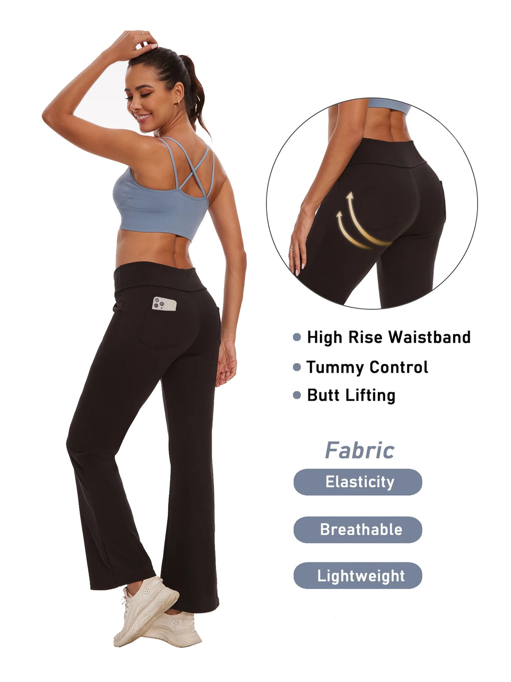 Womens Bootcut Yoga Pants with Pockets Flare Workout Legging High Waist Lightweight Bottoms Activewear Gray 3XL