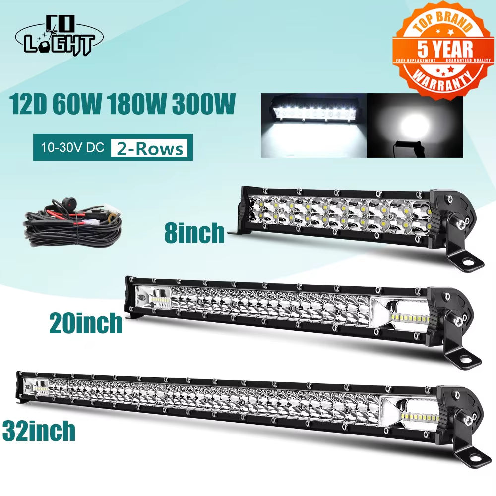 CO LIGHT Super Slim 12D 8" 20" 32" LED Bar Spot Flood Beam LED Light Bar for Tractor Boat Off-Road Use 4X4 Trucks SUV 12V 24V