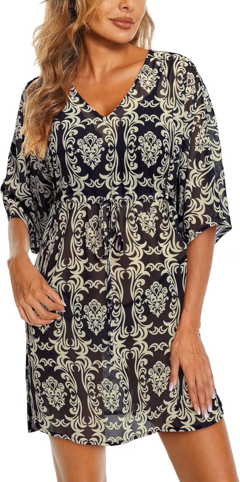 Newshows Women Swim Cover up Summer Swimsuit Hawaiian Beach Bikini Swimwear Chiffon Bathing Suit Tunic Dress (Floral 16, Large)