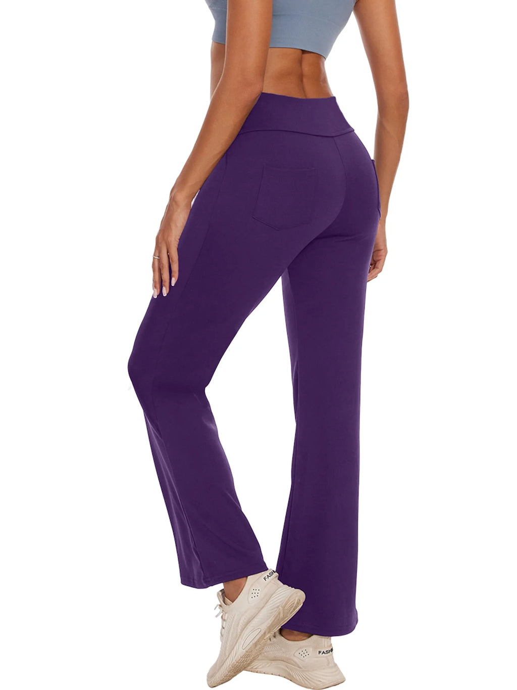 Pantalones De Yoga Bootcut Para Mujer Con Bolsillos, Leggings Acampanados Para Hacer Ejercicio, Cintura Alta, Livianos, Pantalones De Ropa Deportiva, Morado 2XL