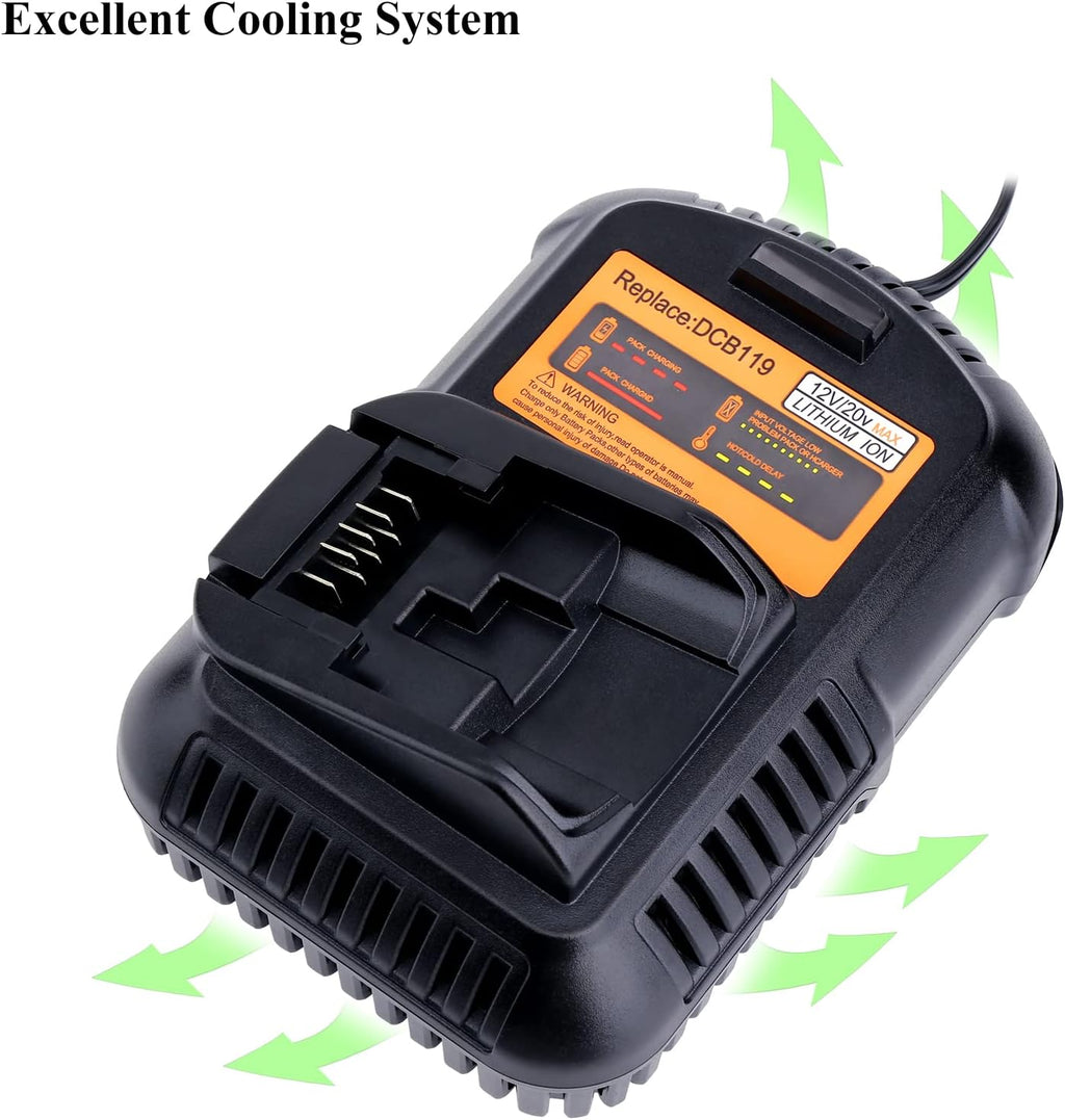 Elefly 20V Car Battery Charger DCB119 Compatible with 12V/20V Battery Charger DCB112 DCB102 DCB107 DCB115, for 12V 20V and 60V Max Lithium Battery DCB204 DCB206 DCB609 DCB120 DCB124