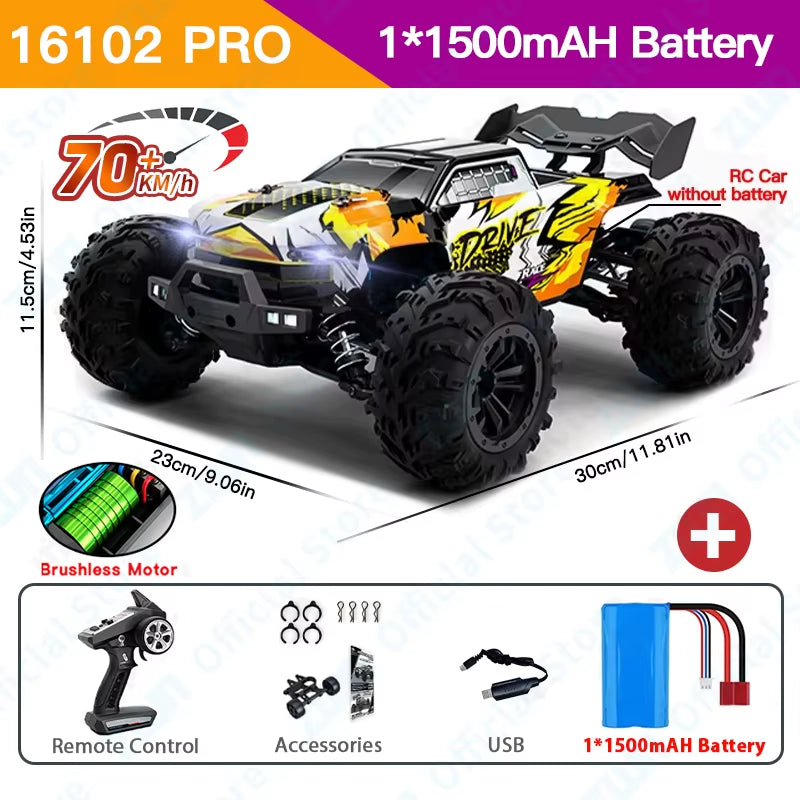 ZWN 1:16 High-Speed 4WD RC Monster Truck - 70KM/H Drift Car with LED Remote Control for Kids - Perfect Rival to Wltoys 144001