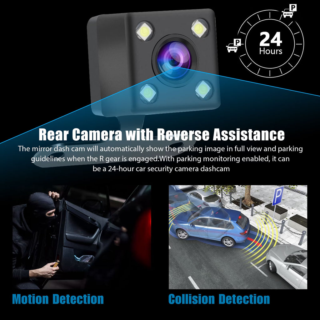 Eeekit 1080P Mirror Dash Cam Backup Camera, Front and Rear View Dual Camera with Night Vision, 7" Touch Screen, 32GB TF Card Supported