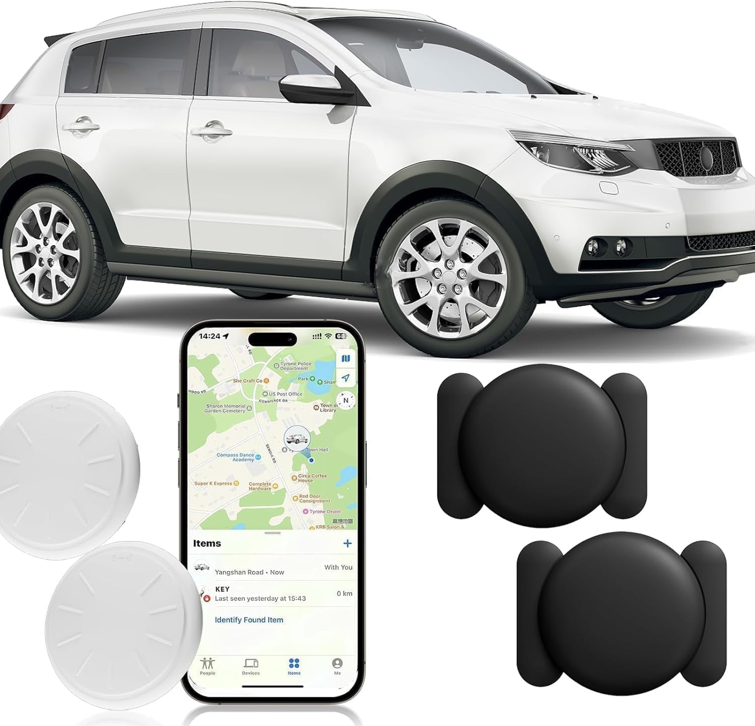 Mini GPS Tracker for Vehicles,Real Time Car GPS Tracker Work with Apple Find My(Ios Only),No Monthly Fee Mini Hidden Car Tracker with Magnetic Case (Black,2Pcs)