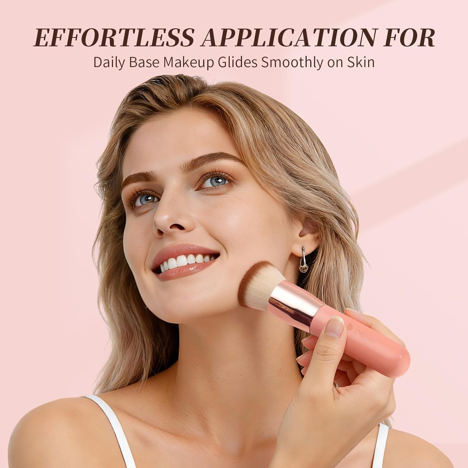 Ducare Premium Flat Top Kabuki Foundation Brush - Perfect for Liquid, Cream, and Powder Makeup - Stylish Pink Design