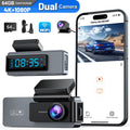 ODREY Dash Cam Front and Rear, 4K+1080P WDR Dash Camera for Cars, 4K Single Front Built-In Wifi Car Camera with G-Sensor, Super Night Vision, 64GB Card, Loop Recording, Parking Mode