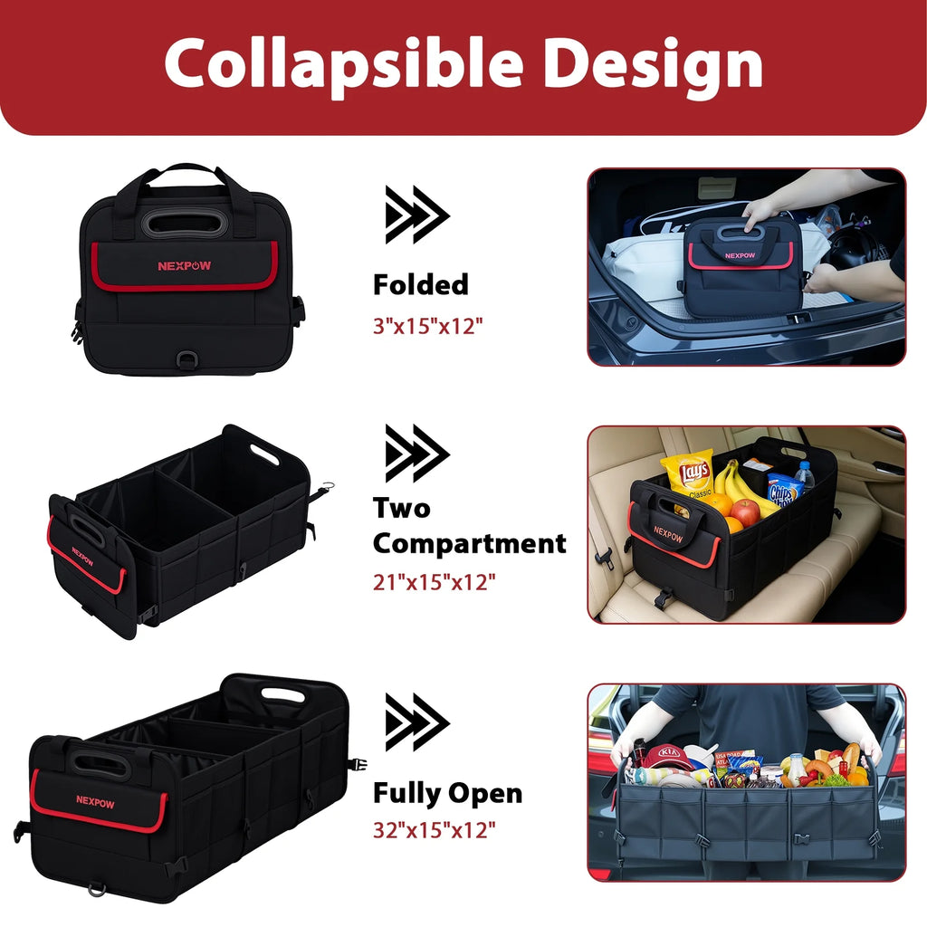 Car Trunk Organizer, 95L Collapsible SUV Organizer, Multi-Compartment, Car Storage Box with 2 Adjustable Straps for Women Men