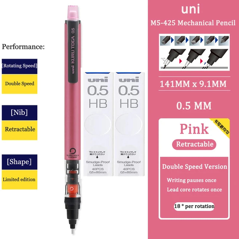 UNI KURUTOGA Mechanical Pencil M5-452 Creative Writing Continuous Sketch 0.5Mm Lead Automatic Rotating Mechanical Pencil