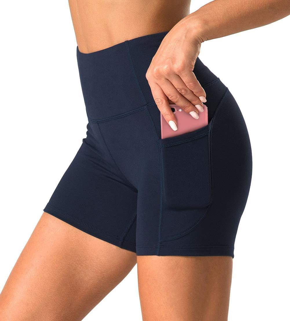 Dragon Fit Women'S High Waist Workout Shorts with 2 Side Pockets Stretch Tummy Control Athletic Shorts for Gym Yoga Running