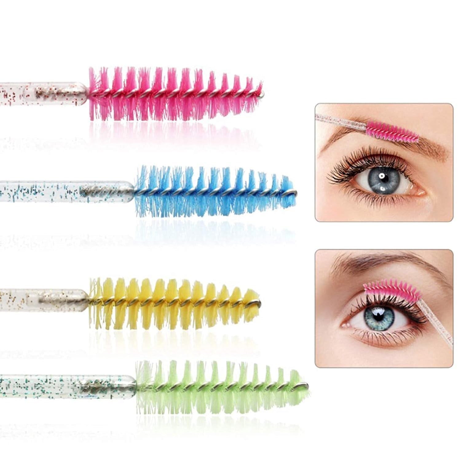 I-Laesh 100 Pcs Crystal Blue Eyelash Brush Set - Sparkling Mascara Wands & Professional Eyebrow Spoolies for Flawless Makeup Application