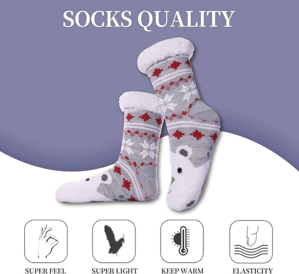 SDBING Slipper Socks for Women with Grippers, Winter Warm Fuzzy Indoor Christmas Gifts Socks