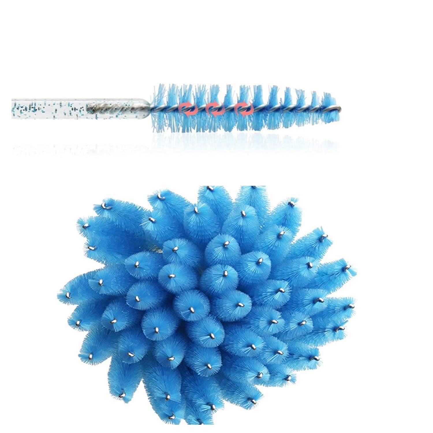 I-Laesh 100 Pcs Crystal Blue Eyelash Brush Set - Sparkling Mascara Wands & Professional Eyebrow Spoolies for Flawless Makeup Application