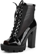 Wetkiss Chunky Heel Boots Black Platform Boots for Women Heeled Combat Boots High Heel Boots Women'S Ankle Boots with Heel Black Booties for Women