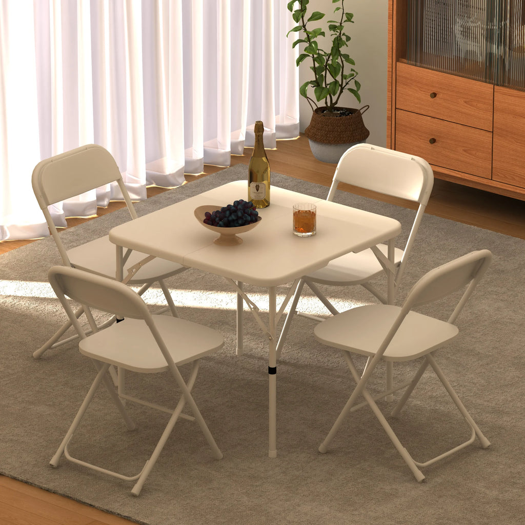 34" Square Folding Table,Fold-In-Half Plastic Card Table,Picnic Party Event Dining Camp Table for Indoor Outdoor,White