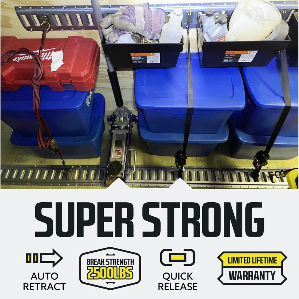 Heavy-Duty E-Track Retractable Ratchet Straps, 2" x 10', 4000 lbs Break Strength