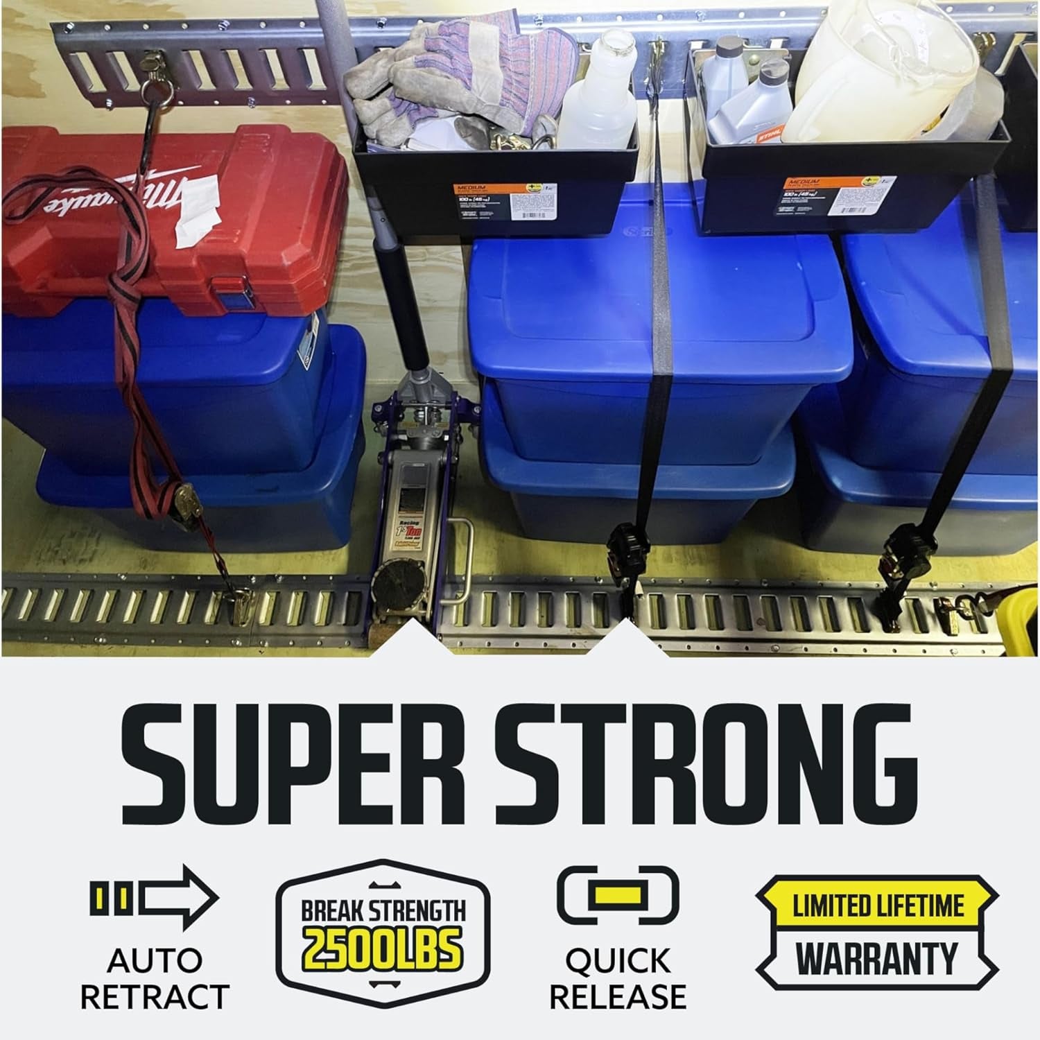 Heavy-Duty E-Track Retractable Ratchet Straps, 2" x 10', 4000 lbs Break Strength