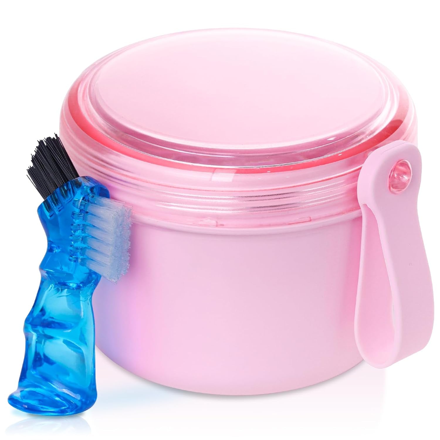 Travel-Friendly Leak-Proof Denture Case with Cleaning Kit - Pink