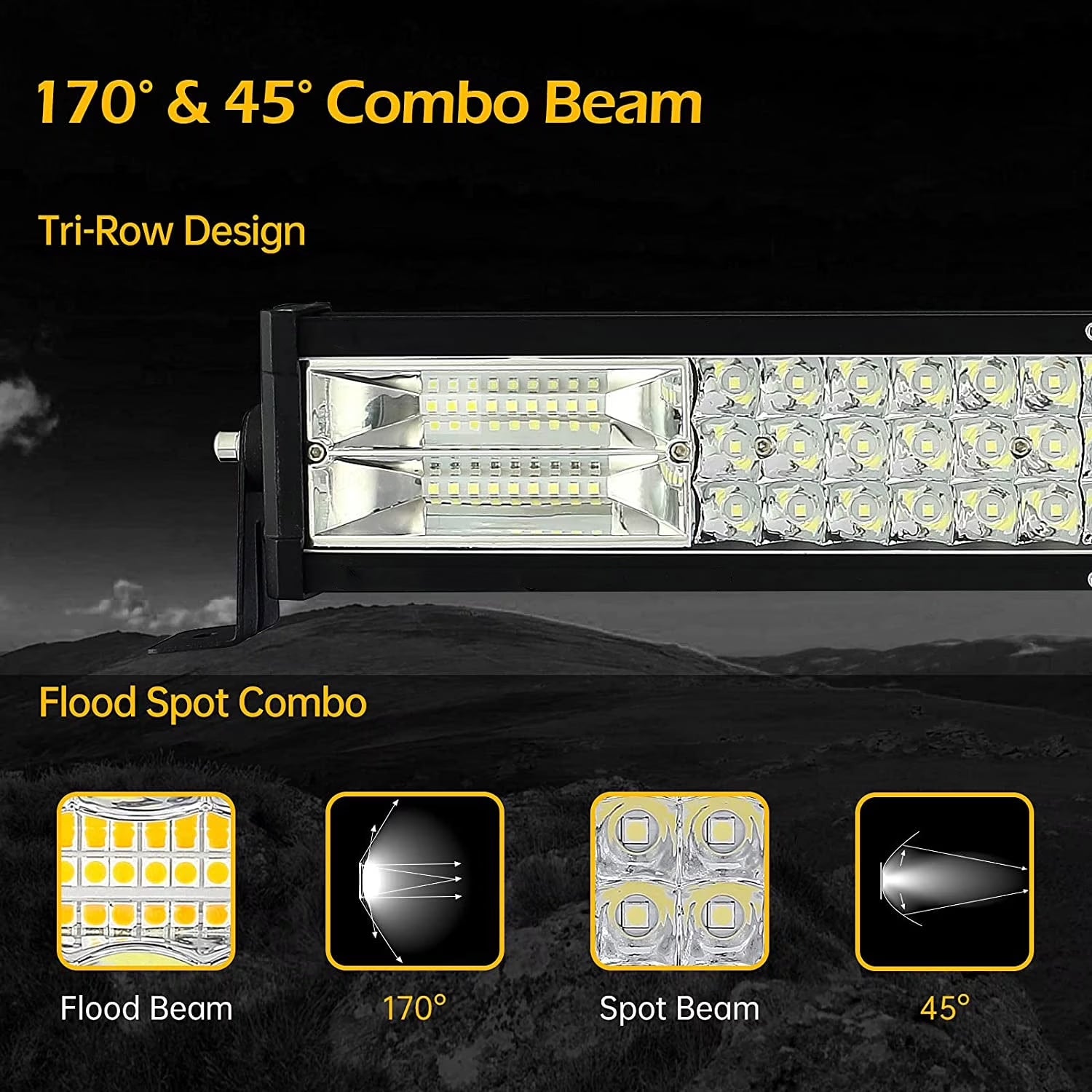 22" 288W Spot Flood LED Light Bar for Trucks SUV+2×4" Combo Beam Pods Fog Lights with Harness Kit