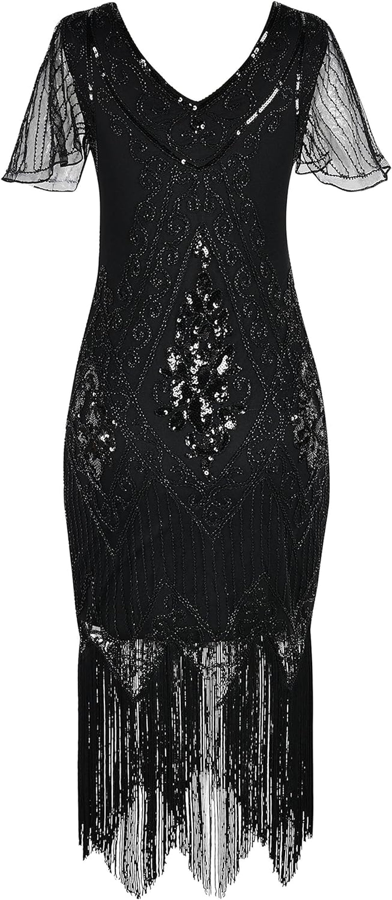Kayamiya Women'S Flapper Dresses 1920S Sequins Art Deco Gatsby Cocktail Dress with Sleeve