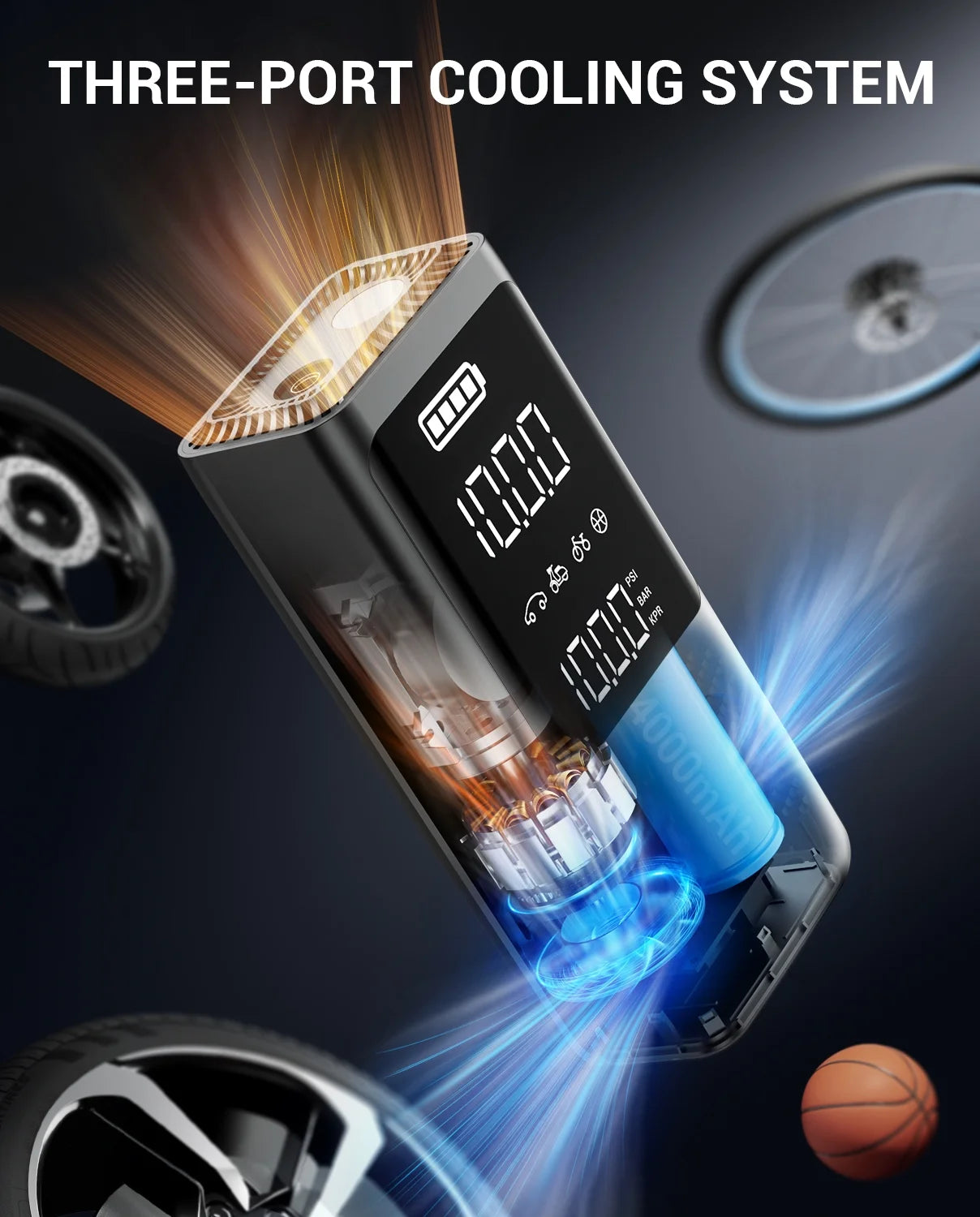 Cordless Tire Inflator Portable Air Compressor, Air Pump with LED Light and Digital Pressure Gauge, 150PSI, 8000Mah Long Range Battery, Electric Pump for Car Tires, Bike, Motorcycle