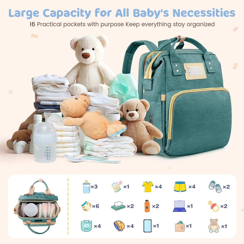 GPED Multifunctional Diaper Bag Backpack with Changing Station & Insulated Pockets, Green