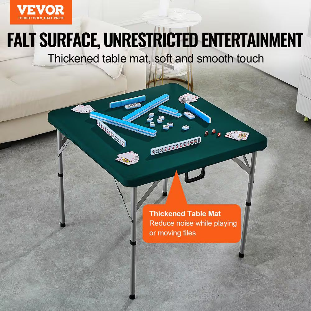 Mahjong Table Fold-In-Half 4 Player Card Table with Wear-Resistant Green Tabletop Portable Square Domino Table