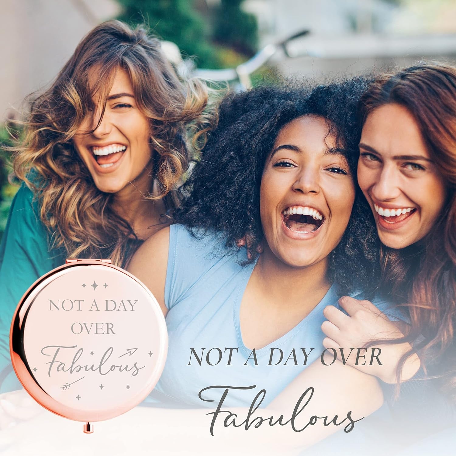 CV CHARVORIA Birthday Gifts for Women - Not a Day over Fabulous Rose Gold Compact Mirror - Birthday Gift Ideas for Friend; Coworker, Aunt, Mom - All Ages Inc. 30Th, 40Th, 50Th 60Th, 70T 80Th