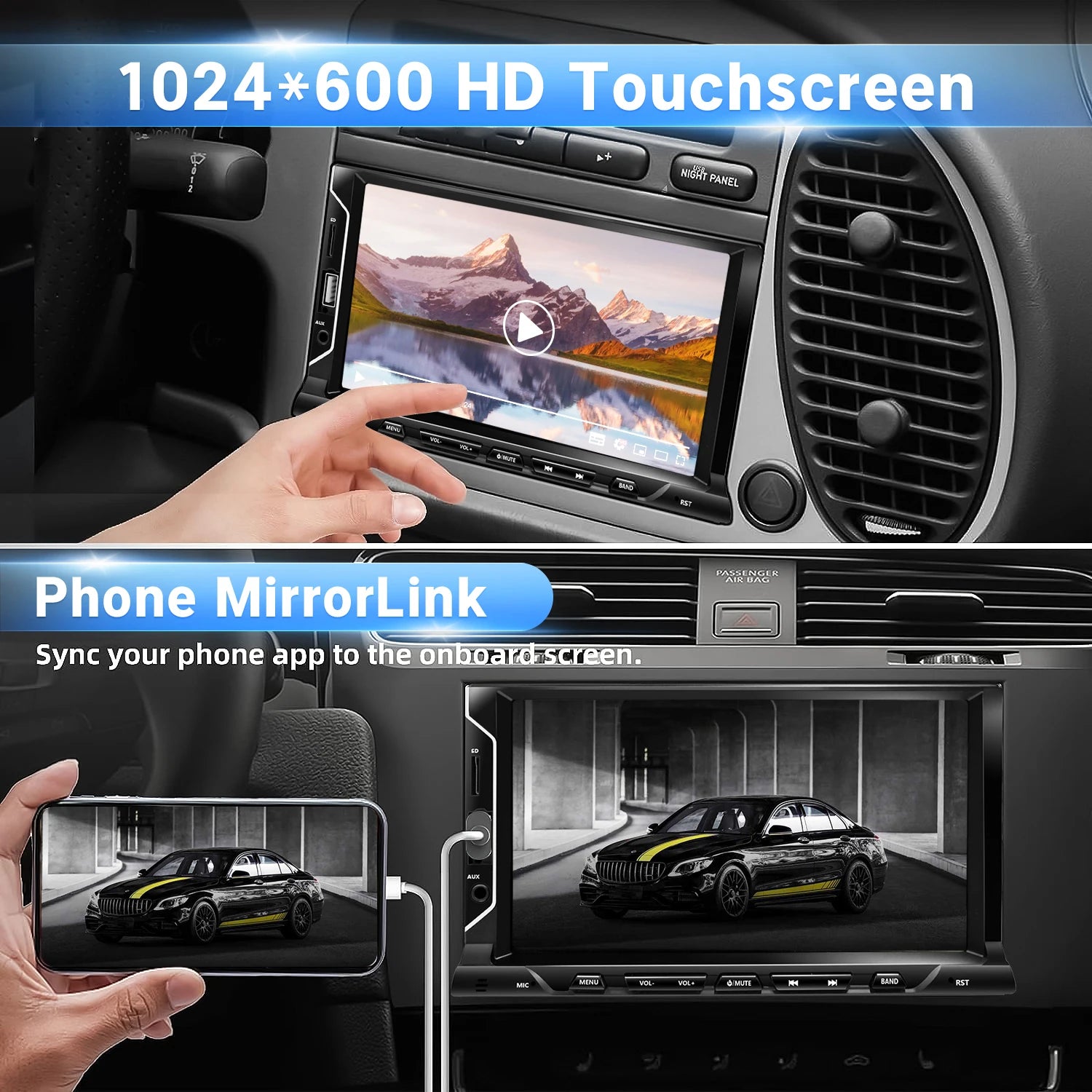 7 Inch HD Touch Screen Car Radio 2 Din Carplay Android Auto Car Stereo with Backup Camera Bluetooth Mirror Link FM AUX Input