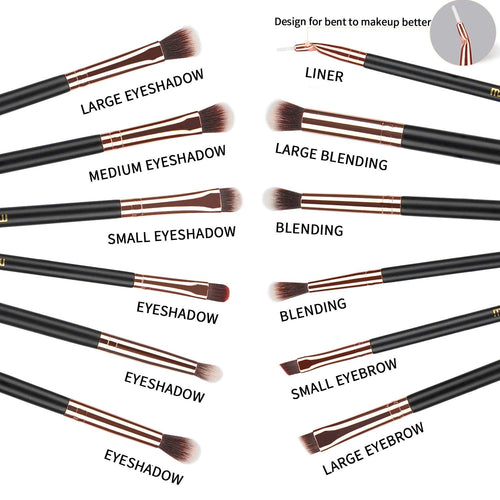 12-Piece MSQ Rose Gold Eye Makeup Brush Set - Soft Synthetic Hair with Real Wood Handles for Flawless Eyeshadow, Eyebrow, and Eyeliner Application