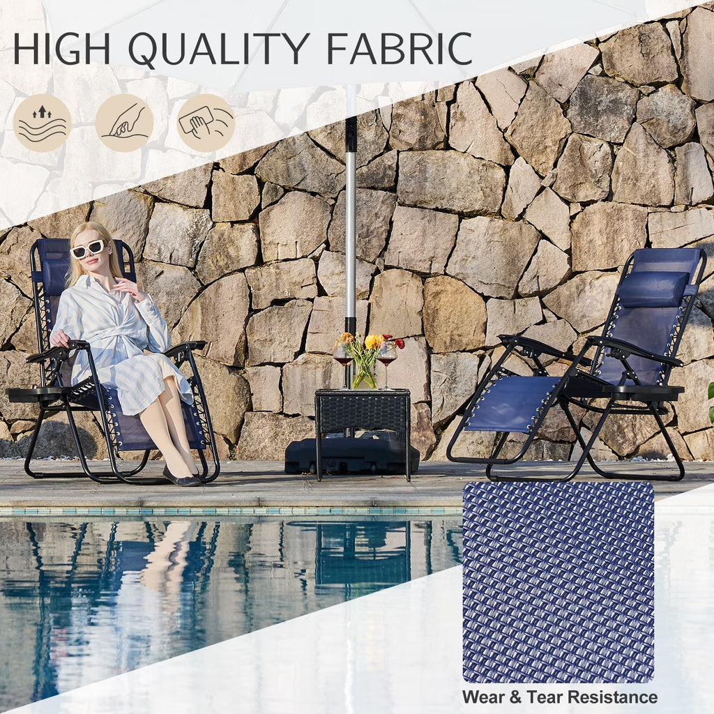 2PCS Zero Gravity Patio Recliner, Textilene Folding Lounge with Adjustable Pillow & Cup Tray, Blue