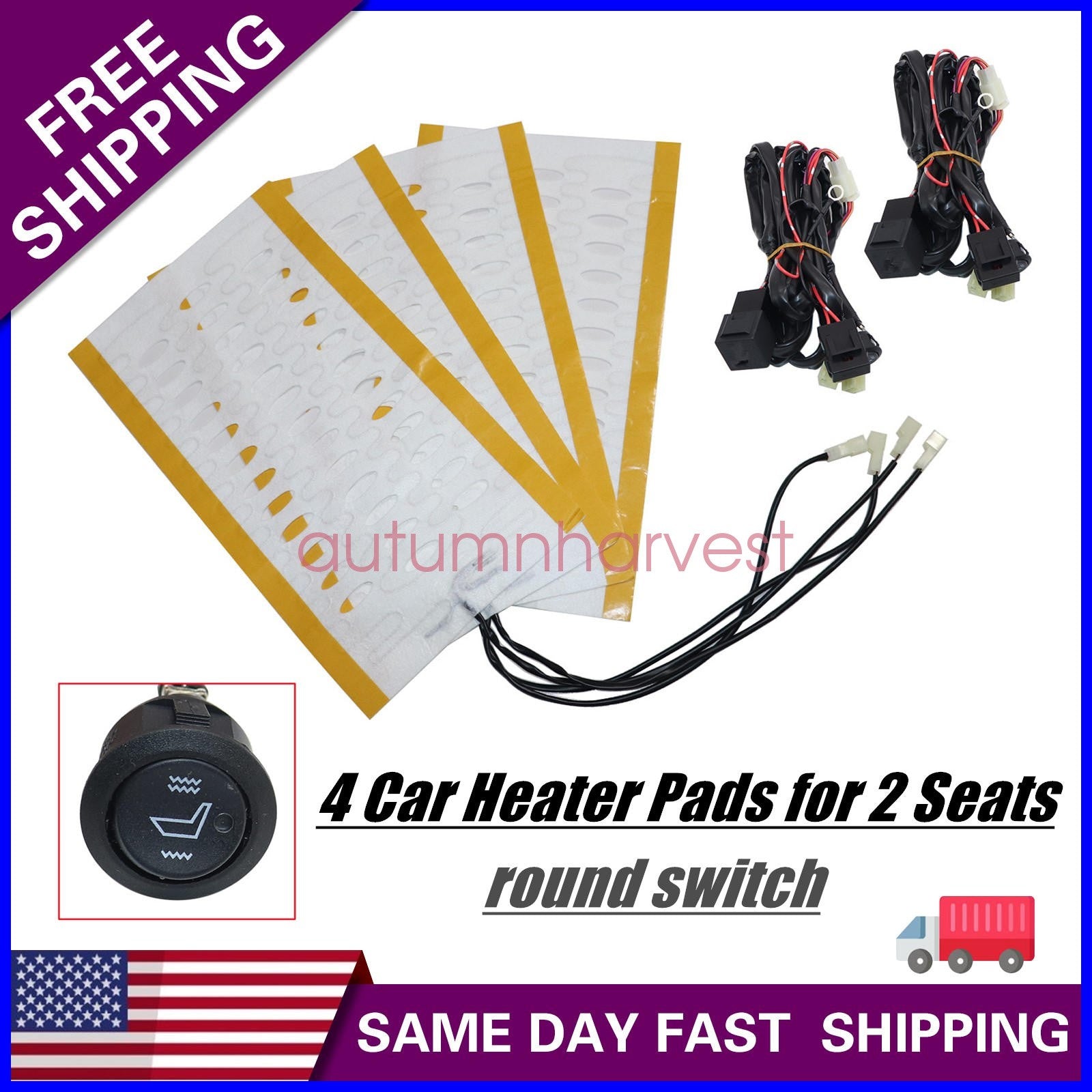 12V Universal Round Heated Seat Kit with 2 Seats and 4 Heating Pads