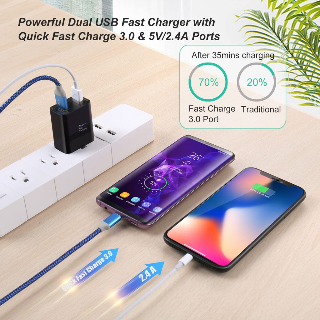 Quick Fast Charge 3.0 USB Wall Charger, Costyle 5 Pack 30W Dual USB Power Adapter (Fast Charge 3.0&5V 2.4A) Adaptive Fast Charging Block Compatible Iphone 11 XS XR, Galaxy S10 S9,Note 10-Black