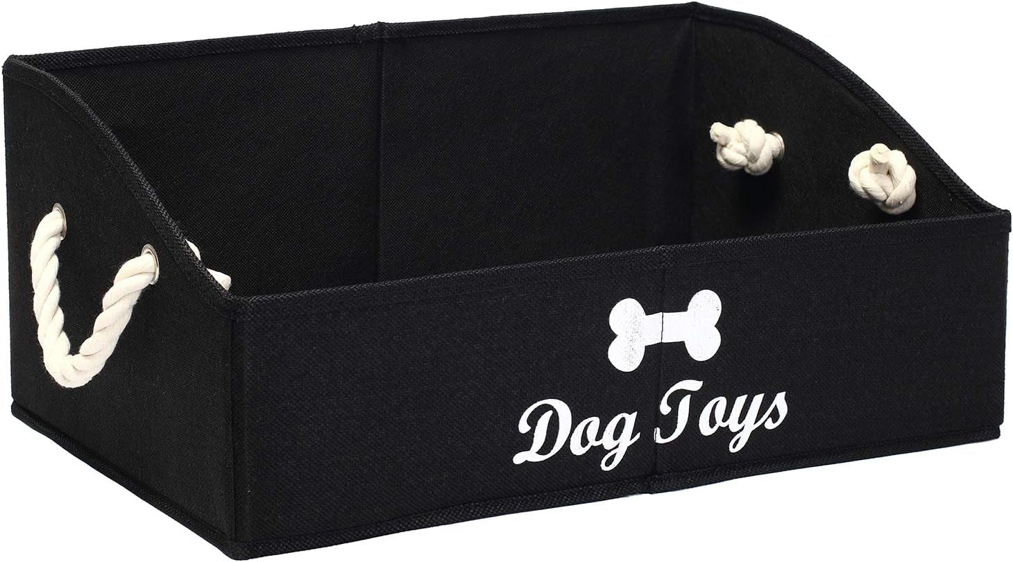 Geyecete Foldable Large Dog Toy Storage Bins - Stylish Gray Organizer with Rope Handle for Collapsible Shelving
