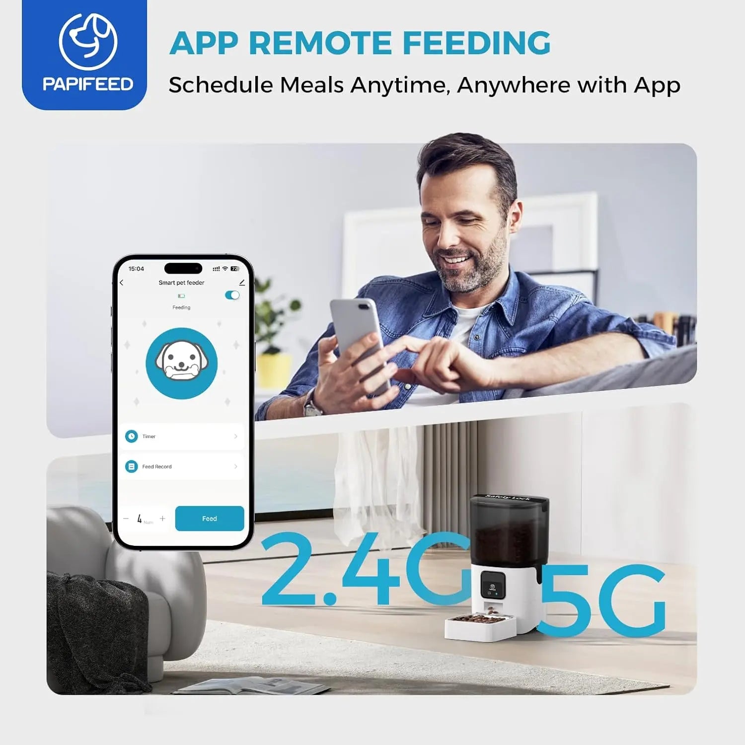5G WiFi Automatic Cat Feeder: Smart Pet Food Dispenser with Slow Feeding Mode, Detachable Design for Easy Cleaning, Compatible with Alexa, Adjustable for 1-30 Meals per Day (6L/25 Cup Capacity)