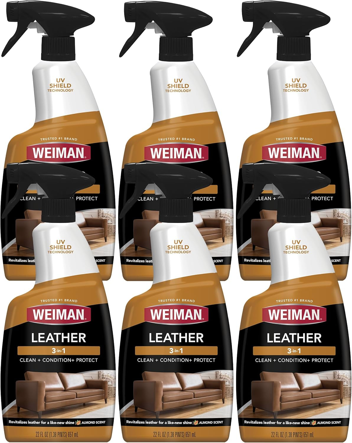 Weiman Leather Cleaner & Conditioner - Ultimate Care for All Leather Surfaces, 6 Pack, 22 FL Oz - Cleans, Restores & Protects with UV Defense