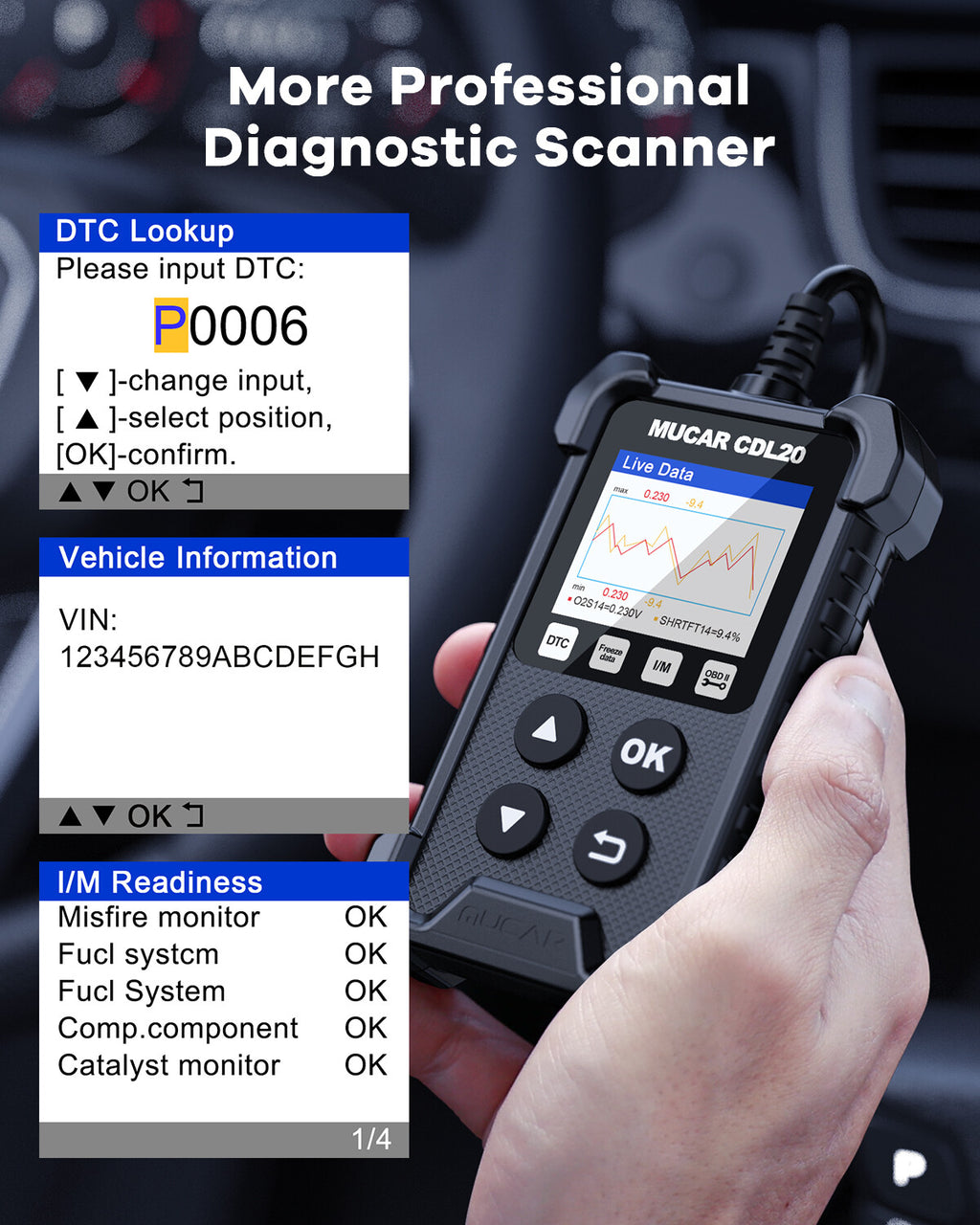 MUCAR CDL20 OBD2 CAN OBDII Auto Car Code Reader Diagnostic Scanner Tool Engine