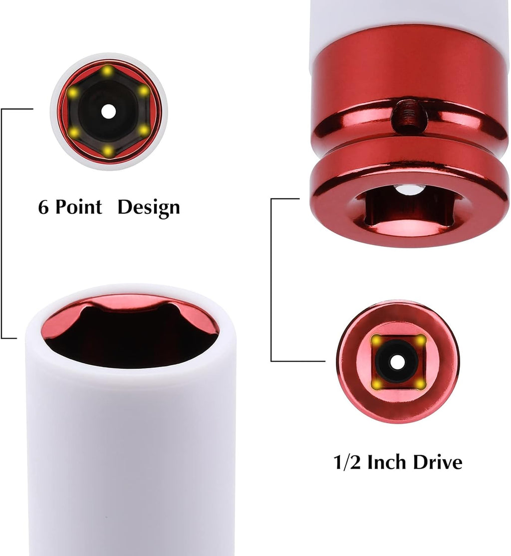 EMENTOL 7PCS 1/2" Drive Thin Wall Deep Wheel Protector Impact Socket Set, CR-MO, Lug Nut Impact Socket Set-17Mm, 19Mm, 21Mm, 22Mm, 23Mm, 24Mm, 27Mm